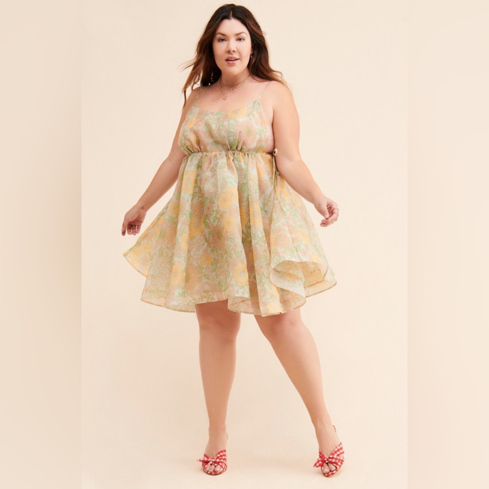 Selkie Pastel Yellow & Mint Floral Mini Dress